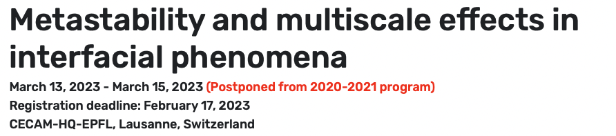 Workshop “CECAM-Metastability and multiscale effects in interfacial phenomena”